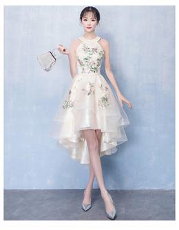 Picture of Ivory High Low Halter Tulle Layers Homecoming Dresses, High Low Party Dresses Prom Dresses